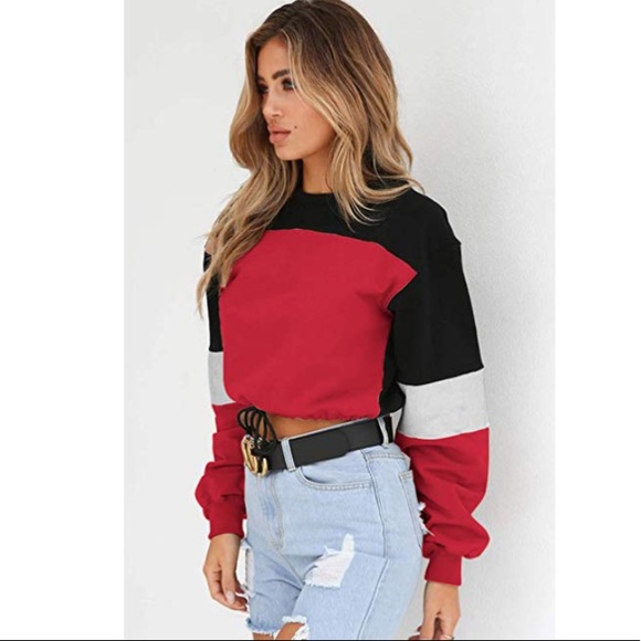 Drawstring Color Block Crop Pullover - Picture 4 of 4